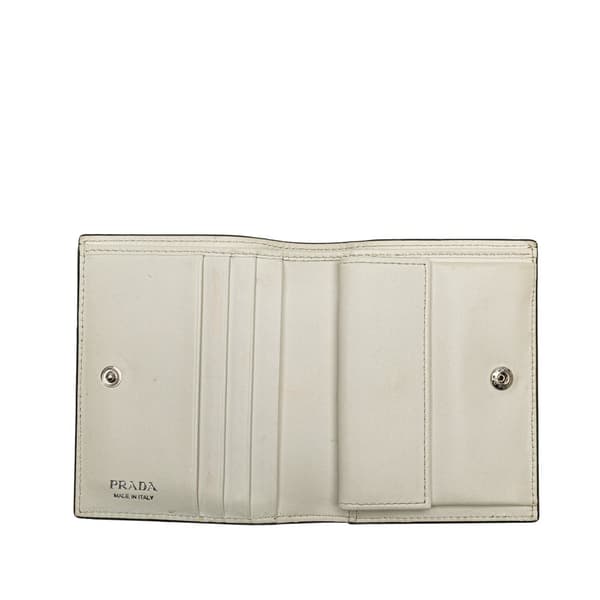 Pre-owned Prada Bicolor Leather Bifold Compact Wallet White