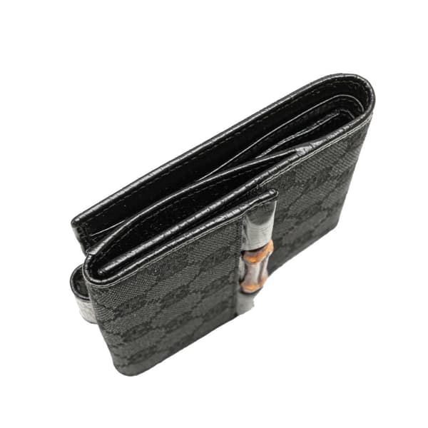 Pre-owned Gucci GG Canvas Bamboo Compact Wallet Black