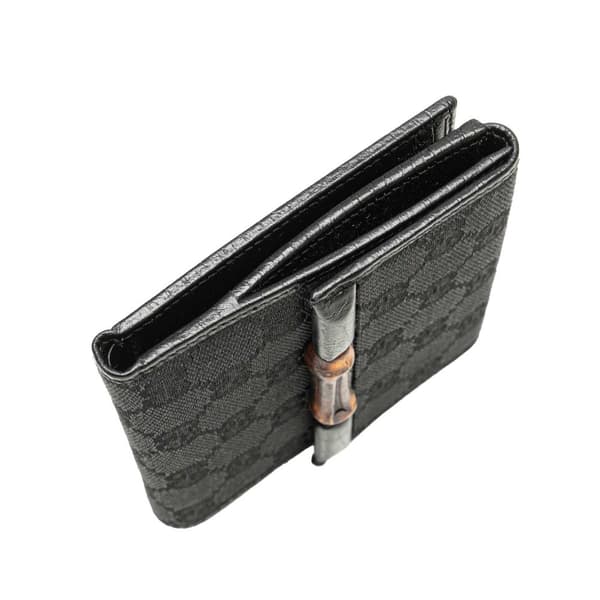 Pre-owned Gucci GG Canvas Bamboo Compact Wallet Black