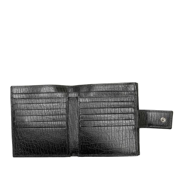 Pre-owned Gucci GG Canvas Bamboo Compact Wallet Black