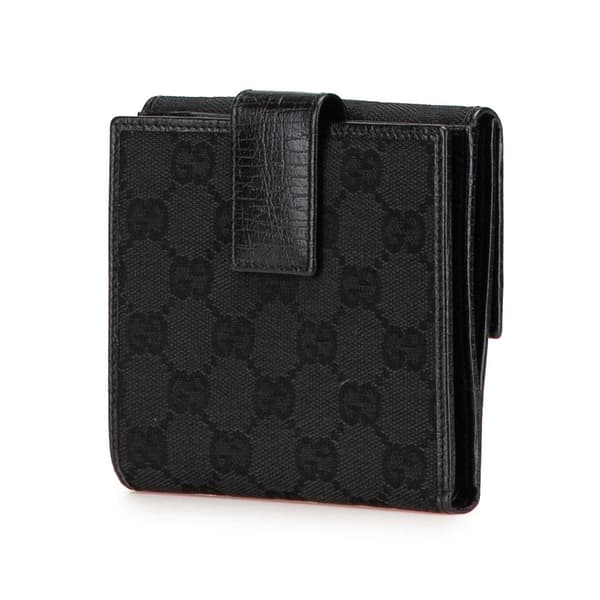 Pre-owned Gucci GG Canvas Bamboo Compact Wallet Black