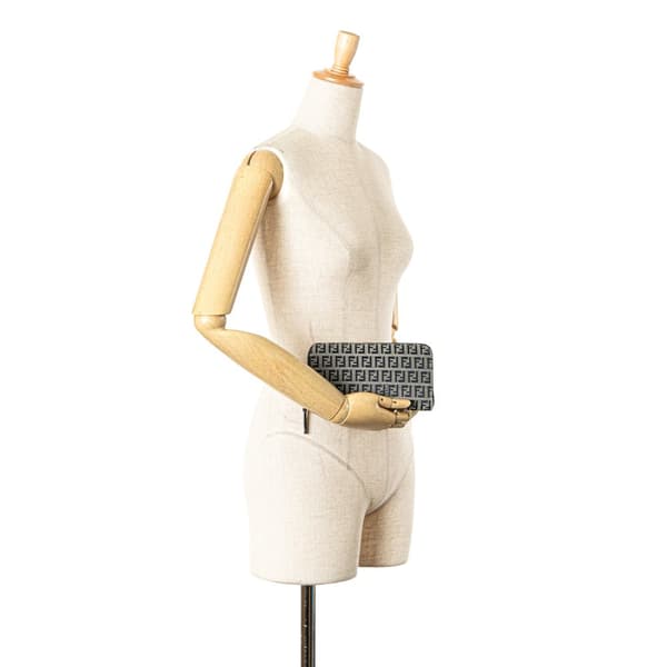 Pre-owned Fendi Zucchino Canvas Zip Around Long Wallet Gray