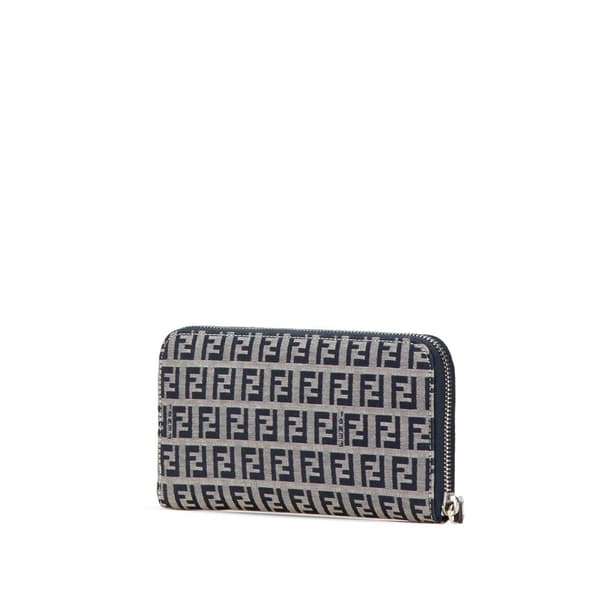 Pre-owned Fendi Zucchino Canvas Zip Around Long Wallet Gray