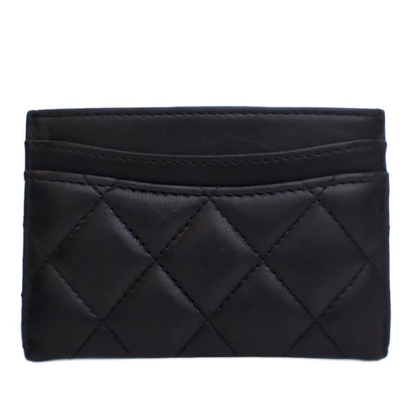 Pre-owned Chanel CC Quilted Lambskin Card Holder Black