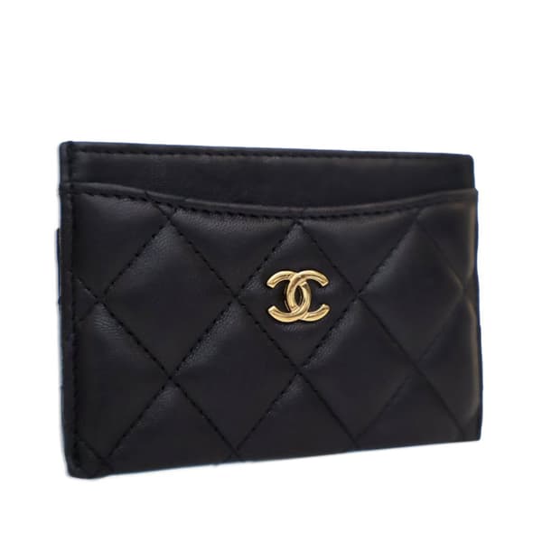 Pre-owned Chanel CC Quilted Lambskin Card Holder Black
