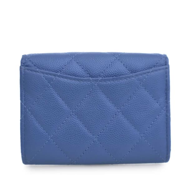 Pre-owned Chanel CC Quilted Caviar Flap Card Holder Blue