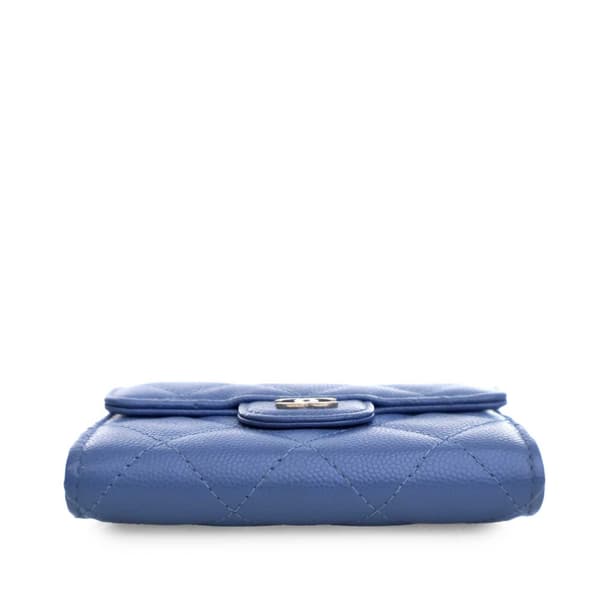 Pre-owned Chanel CC Quilted Caviar Flap Card Holder Blue