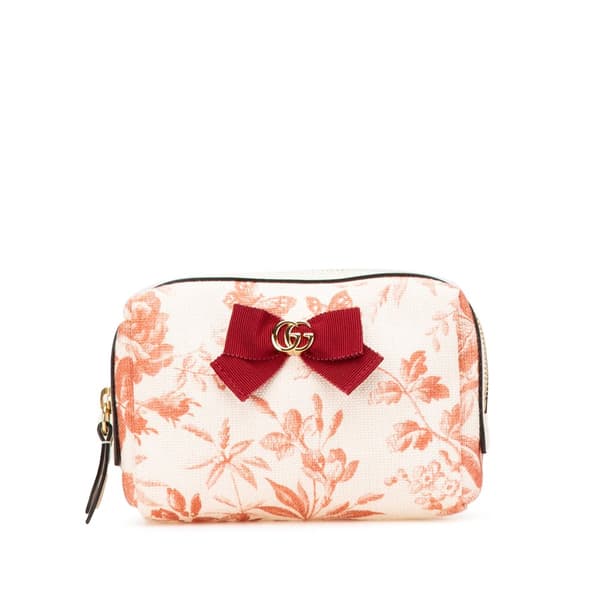 Pre-owned Gucci GG Marmont Herbarium Canvas Pouch Brown
