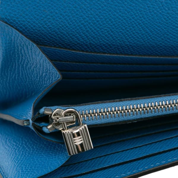 Pre-owned Hermès Epsom Kelly Longue Wallet Blue
