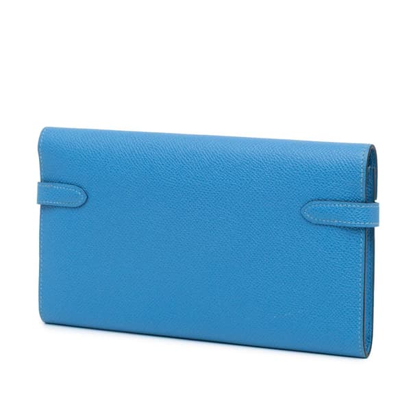 Pre-owned Hermès Epsom Kelly Longue Wallet Blue