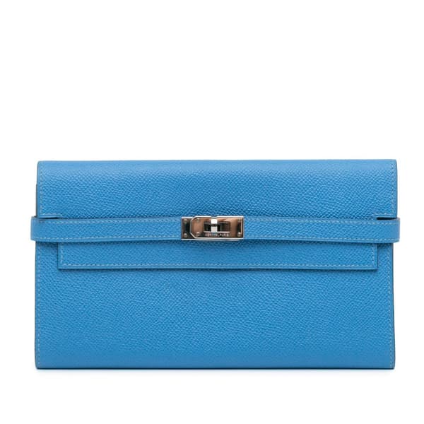 Pre-owned Hermès Epsom Kelly Longue Wallet Blue