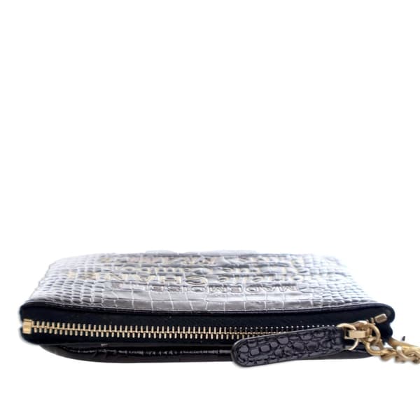 Pre-owned Chanel Croc Embossed Calfskin Mademoiselle Gabrielle Signature Pouch Black