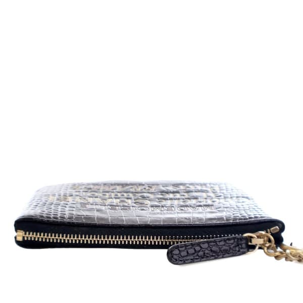Pre-owned Chanel Croc Embossed Calfskin Mademoiselle Gabrielle Signature Pouch Black