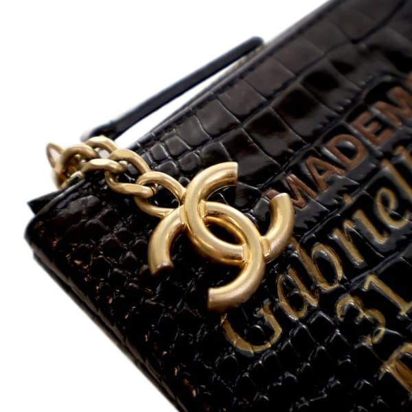 Pre-owned Chanel Croc Embossed Calfskin Mademoiselle Gabrielle Signature Pouch Black