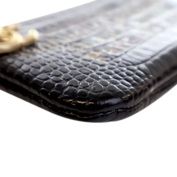 Pre-owned Chanel Croc Embossed Calfskin Mademoiselle Gabrielle Signature Pouch Black