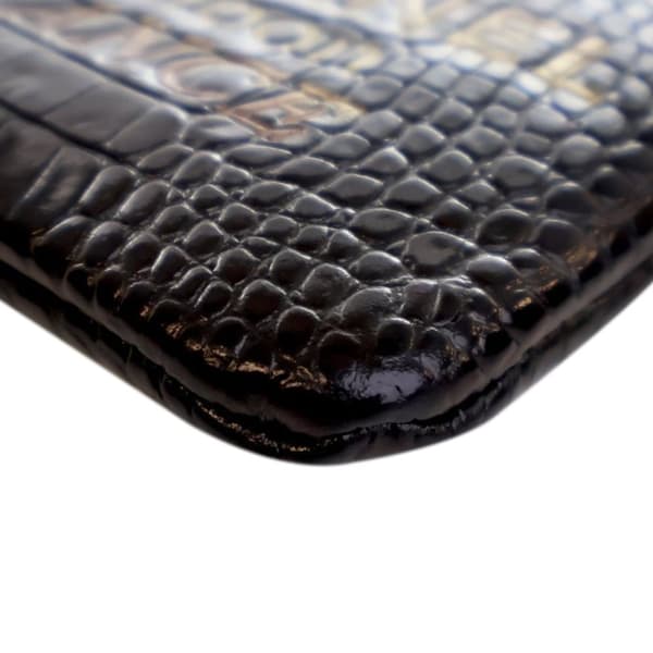 Pre-owned Chanel Croc Embossed Calfskin Mademoiselle Gabrielle Signature Pouch Black