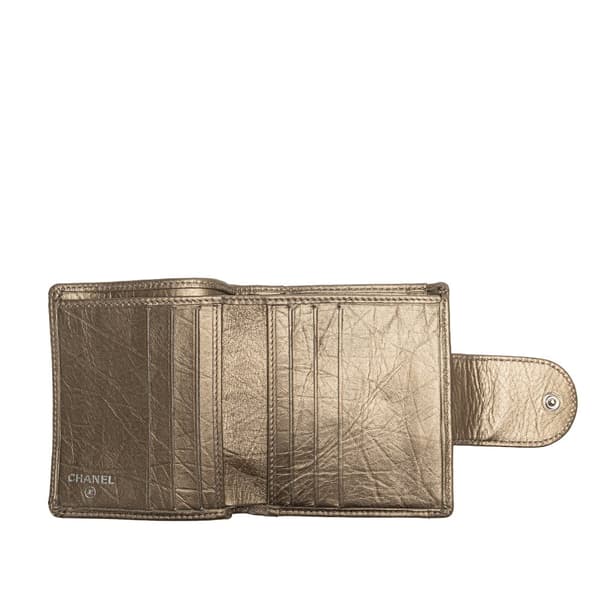 Pre-owned Chanel Metallic Aged Calfskin Cambon Ligne Bifold Wallet Brown