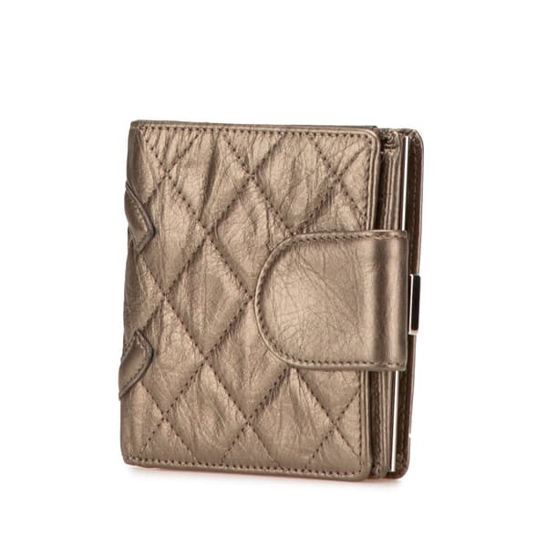 Pre-owned Chanel Metallic Aged Calfskin Cambon Ligne Bifold Wallet Brown
