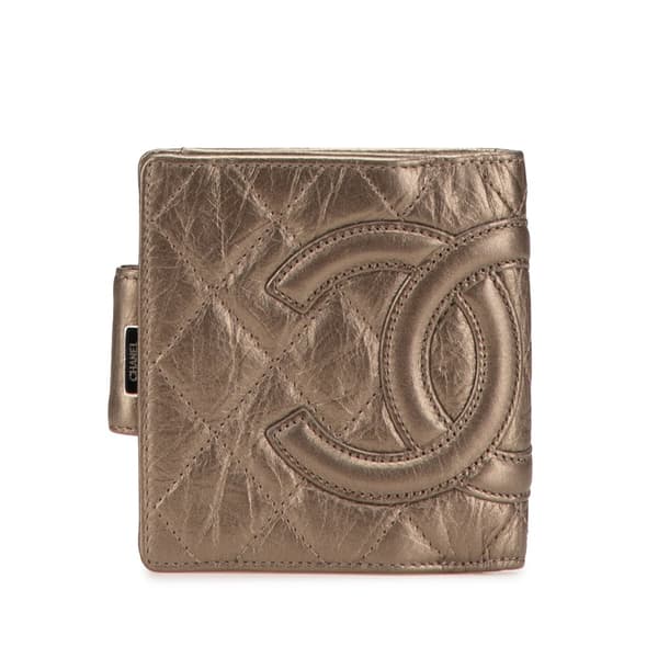 Pre-owned Chanel Metallic Aged Calfskin Cambon Ligne Bifold Wallet Brown