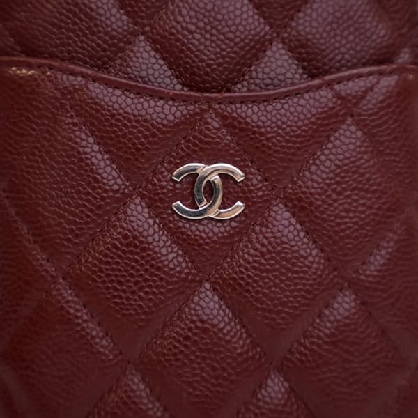 Pre-owned Chanel CC Quilted Caviar Flat Phone Case Wallet Pouch Red