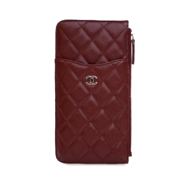 Pre-owned Chanel CC Quilted Caviar Flat Phone Case Wallet Pouch Red