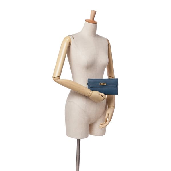 Pre-owned Hermès Epsom Kelly Longue Wallet Blue