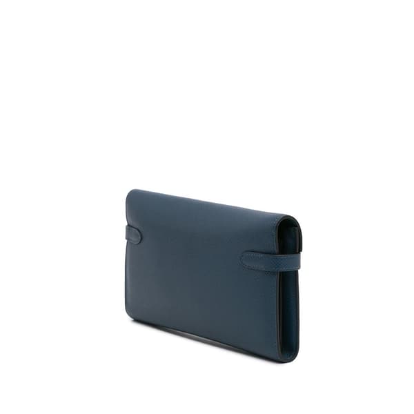 Pre-owned Hermès Epsom Kelly Longue Wallet Blue