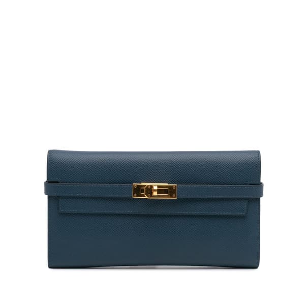 Pre-owned Hermès Epsom Kelly Longue Wallet Blue