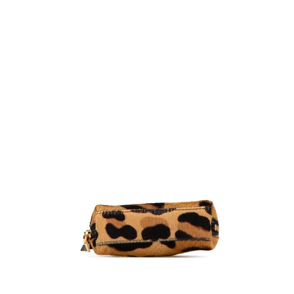 Pre-owned Prada Pony Hair Leopard Print Pouch Brown