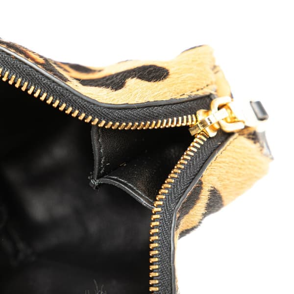 Pre-owned Prada Pony Hair Leopard Print Pouch Brown