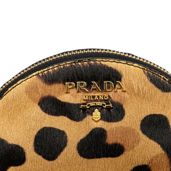 Pre-owned Prada Pony Hair Leopard Print Pouch Brown