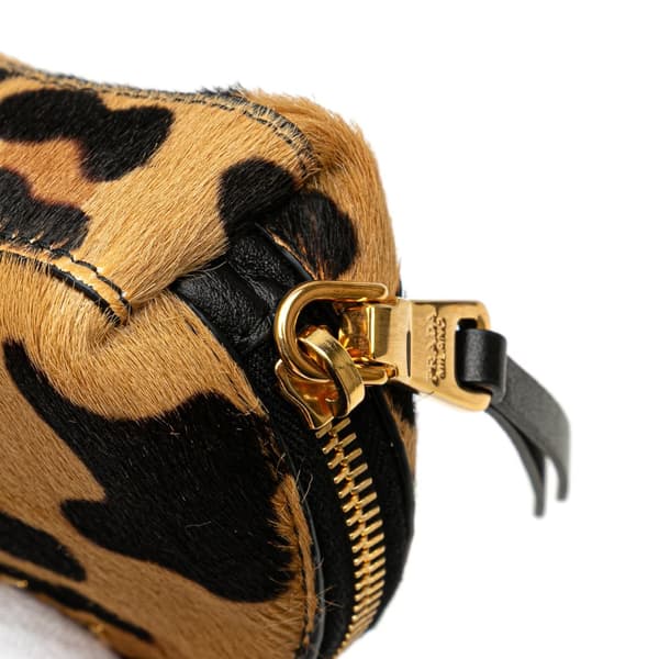Pre-owned Prada Pony Hair Leopard Print Pouch Brown