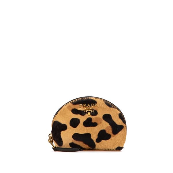 Pre-owned Prada Pony Hair Leopard Print Pouch Brown
