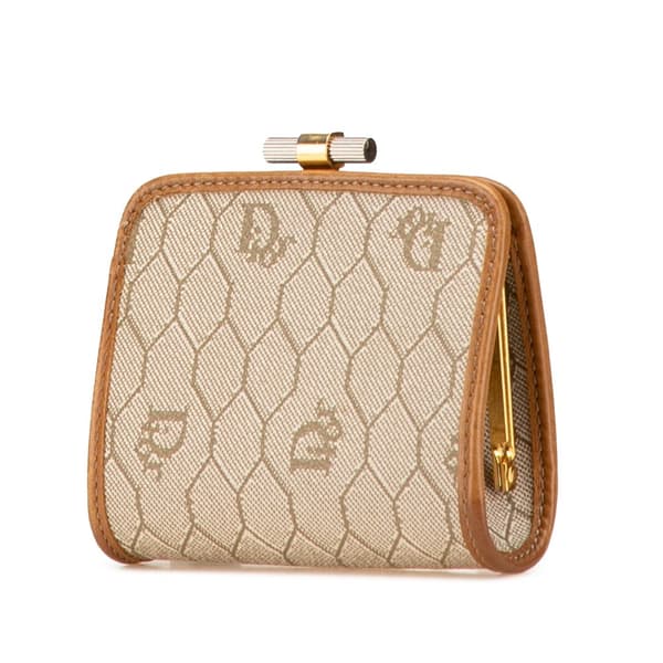 Pre-owned Dior Honeycomb Canvas Kisslock Coin Pouch Brown