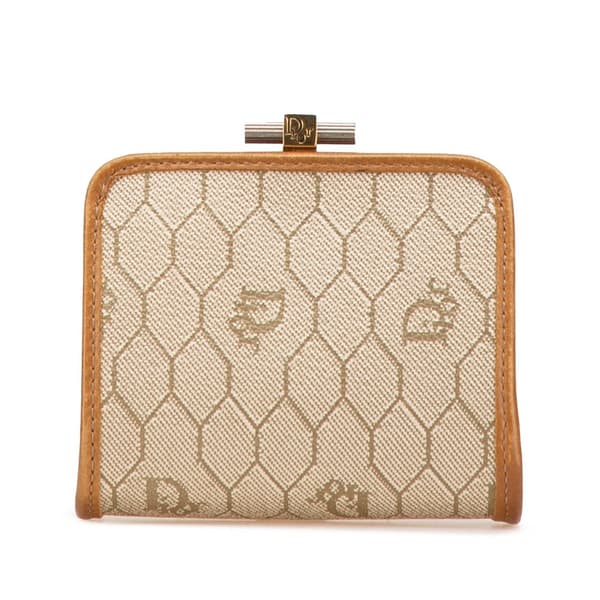 Pre-owned Dior Honeycomb Canvas Kisslock Coin Pouch Brown