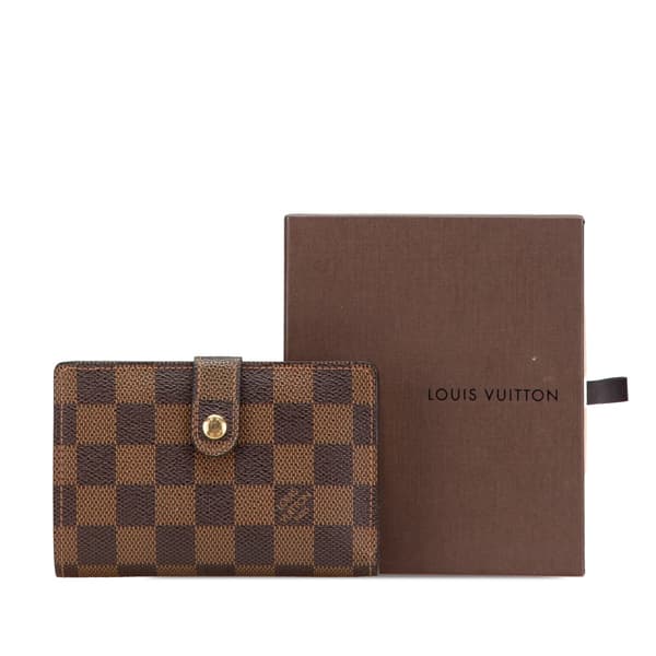 Pre-owned Louis Vuitton Damier Ebene Porte Monnaie Billets Viennois Brown