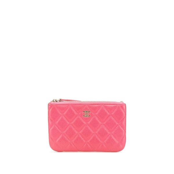 Pre-owned Chanel Small Quilted Caviar Cosmetic Case Pink