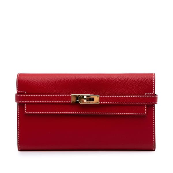 Pre-owned Hermès Epsom Kelly Longue Wallet Red
