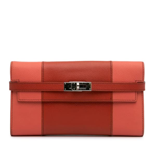 Pre-owned Hermès Epsom Flag Kelly Longue Wallet Red