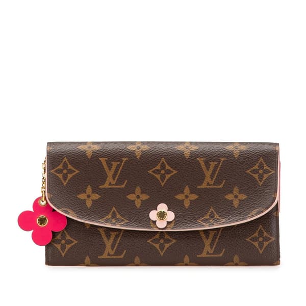 Pre-owned Louis Vuitton Monogram Emilie Bloom Flowers Wallet Brown