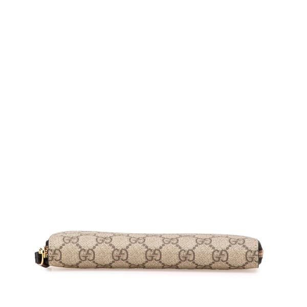 Pre-owned Gucci GG Supreme Zip Around Long Wallet Brown