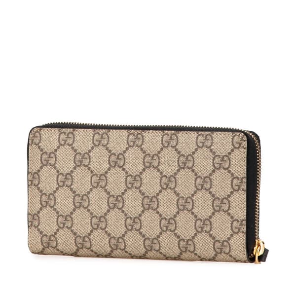 Pre-owned Gucci GG Supreme Zip Around Long Wallet Brown
