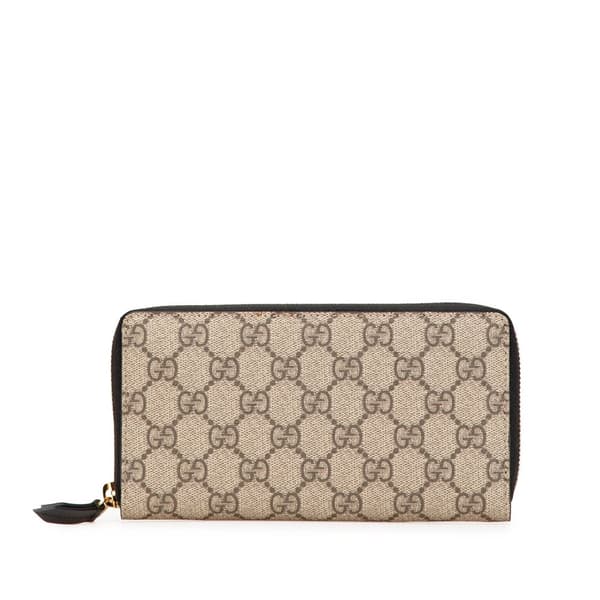 Pre-owned Gucci GG Supreme Zip Around Long Wallet Brown