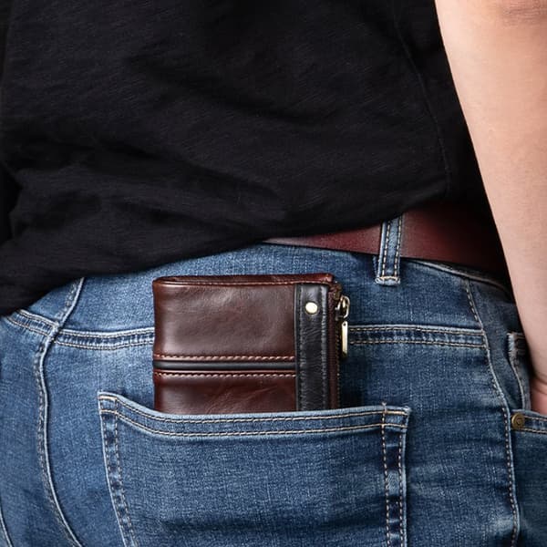 INF Premium RFID-blokerende ægte læderpung kaffe