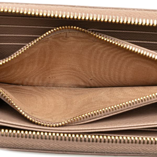 Pre-owned Prada Large Saffiano Zip Around Long Wallet Brown