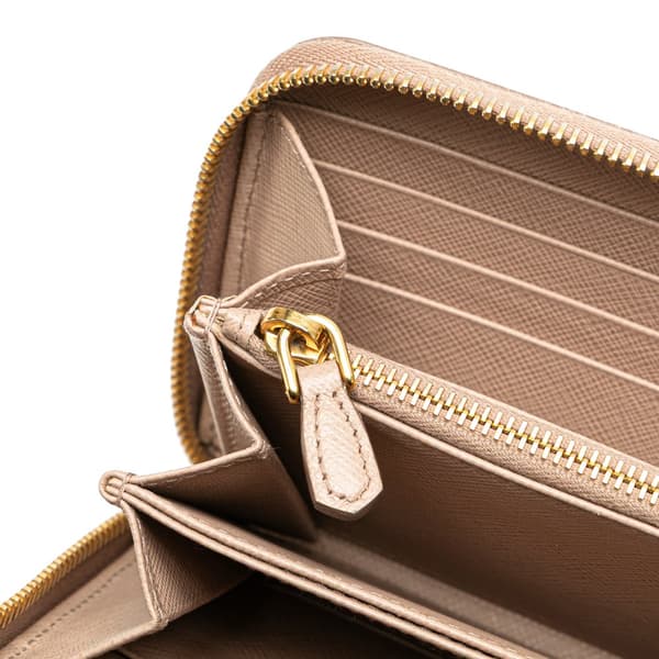 Pre-owned Prada Large Saffiano Zip Around Long Wallet Brown