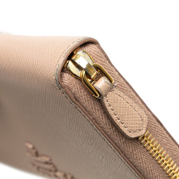 Pre-owned Prada Large Saffiano Zip Around Long Wallet Brown