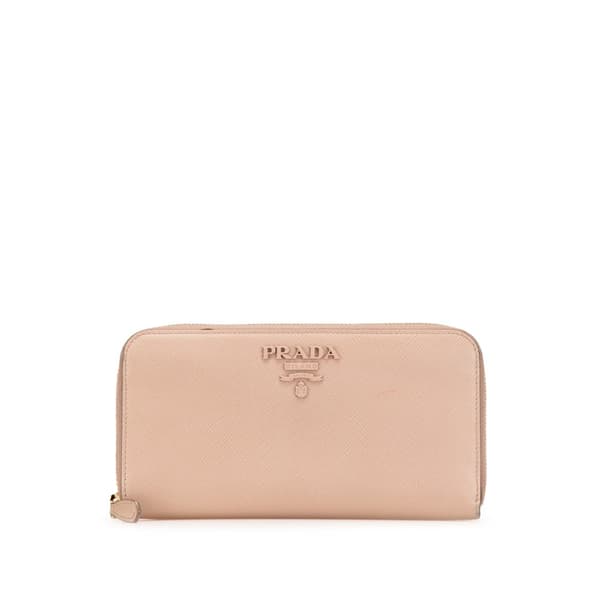 Pre-owned Prada Large Saffiano Zip Around Long Wallet Brown