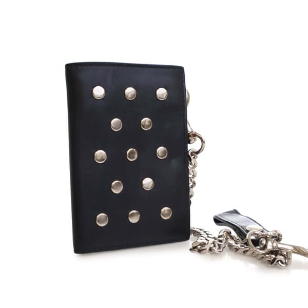 Pre-owned Saint Laurent Studded Calfskin Rider Chain Wallet Black