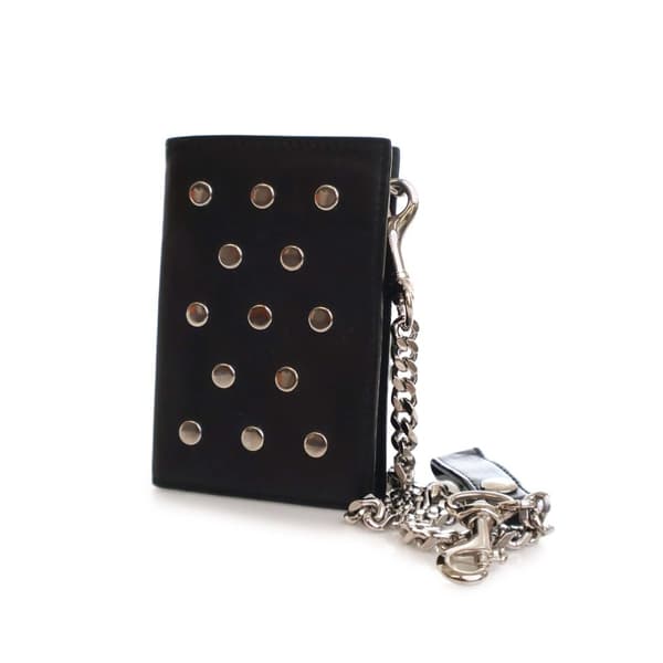 Pre-owned Saint Laurent Studded Calfskin Rider Chain Wallet Black